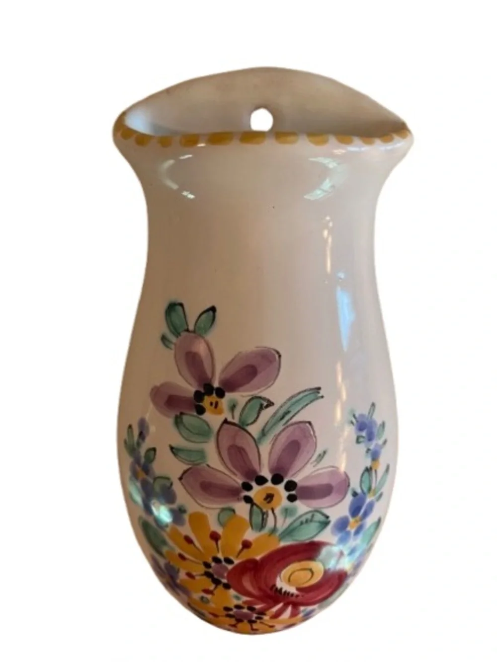 Vintage Keralit Czech Art Pottery Hand-Painted Floral Wall Pocket Vase - No. 102
